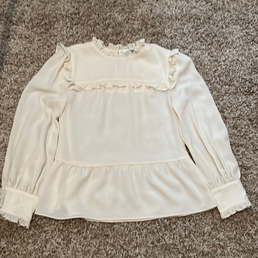 CROSBY by Mollie Burch Blouse Long Sleeve Ruffle Neck & Cuffs. Size Medium